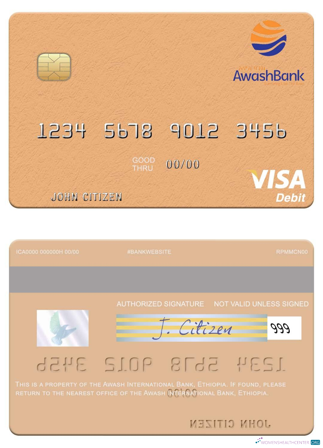 Download Ethiopia Awash International Bank visa debit card Photoshop template
